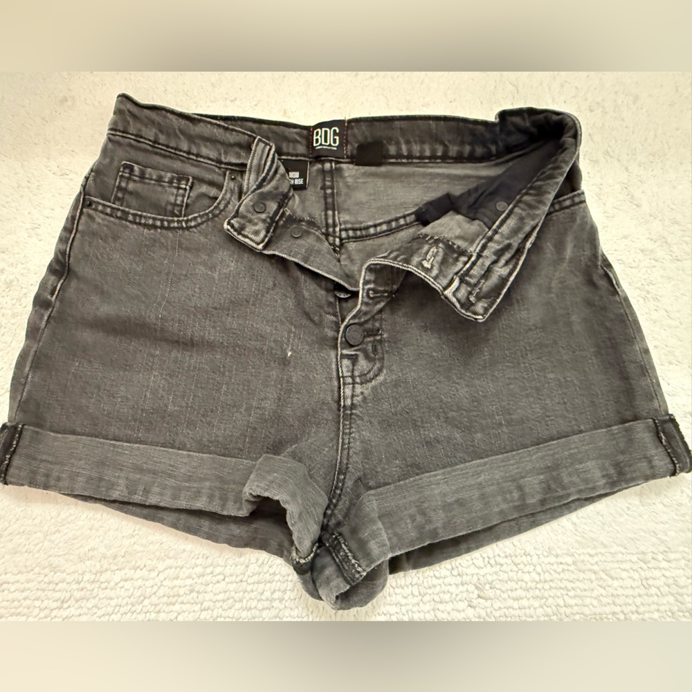 BDG Washed Black Denim Cuffed Shorts